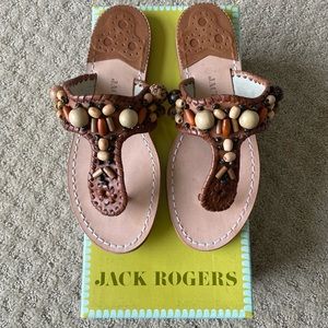 Jack Rogers Cognac Wood Beaded sandal NEW IN BOX